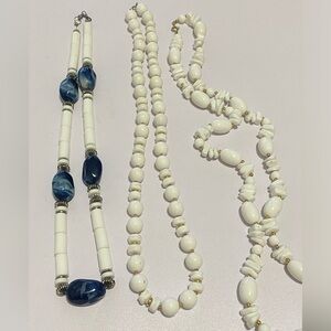 Elegant White and Blue vintage Beaded Necklace Set